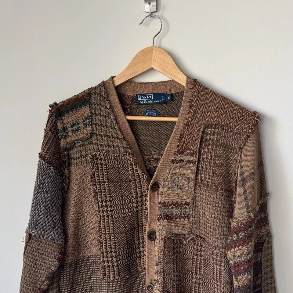 Cárdigan Polo Ralph Lauren Patchwork Tweed Para Hombre’s S Lino Envejecido Mezcla Seda Foto 2 de 4