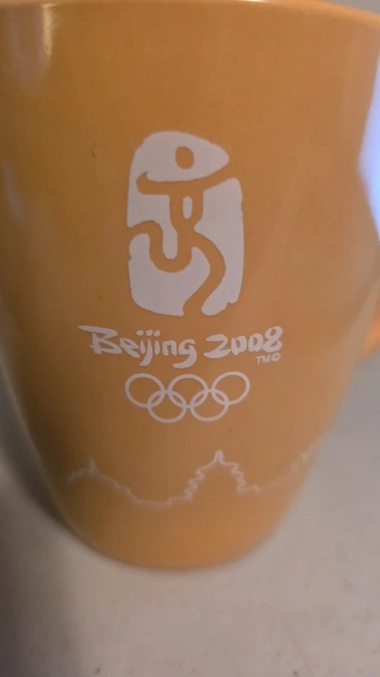 Beijing Yellow Olympic Coffee Mug 2008 Games Logo China Souvenir Cup Open Box - Image 3 of 4
