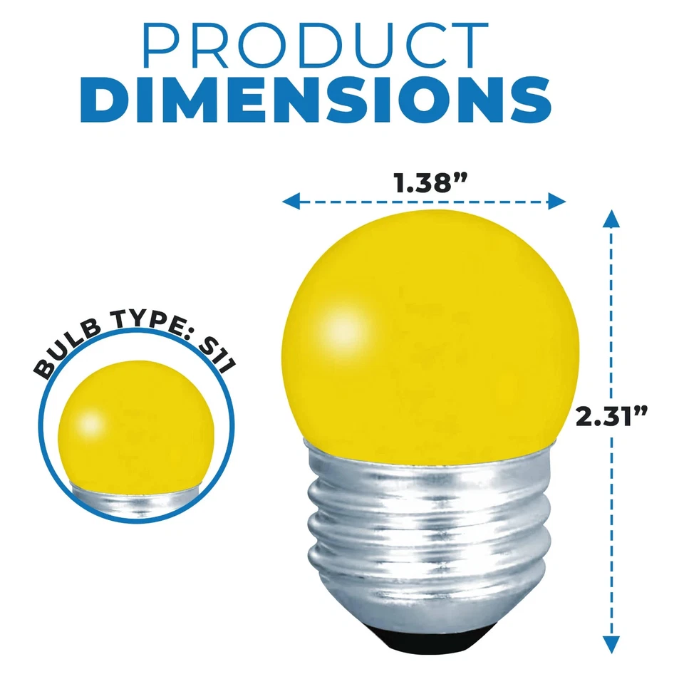 Satco S9166 - 1.2 Watt LED S11 Decorative Yellow Sign Light Bulbs (2 or 6 PK) - Image 3 of 4