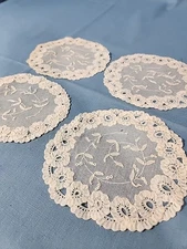 4 Antique Creamy Brussels Princess  Lace Doilies Lot 4.5" x 5.5" Oval