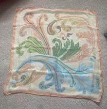 Vintage Italian Silk Chiffon Scarf Pastel Peach Blue Yellow Greeen Cream 30"x30"