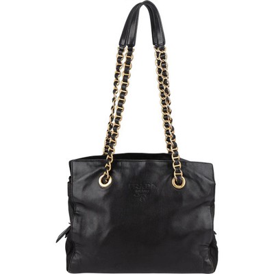 Prada Leather and Nylon Chain Tote Shoulder Bag Tasche