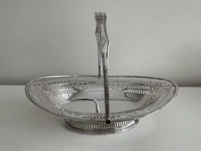 Mappin & Webb Silver Plated Oval Pedestal Fruit / Bread Basket with Swing Handle