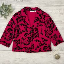Coldwater Creek XL Wool Velvet Damask Jacket Red Black Holiday Gothic Luxe Vamp