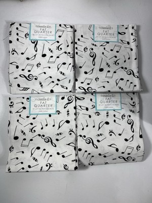 4 Fat Quarter Music Notes Symbols Sewing Quilting White Fabric 18''x21'' Create It