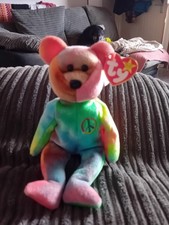 Ty Beanie Babies Peace The Bear, Small Plush Soft Toy, With Tags, Made Indonesia