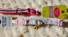 TWO 2 Cat Collars Reflective Baby Pink  Blue Pink Watercolor flowers breakaway