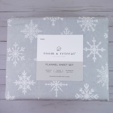 Room  Retreat King Size Flannel Sheets Sheet Set Gray Snowflake Winter