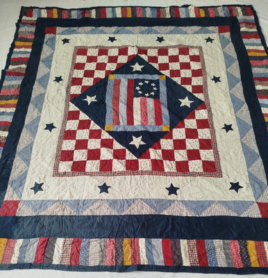 Vintage Handarbeit schön Americana Patchwork bunt Quilt 92x88 cm
