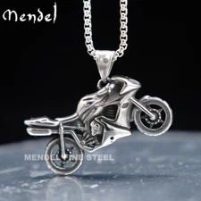 MENDEL Mens Stainless Steel Biker Motorcycle Pendant Necklace For Men 25" Chain