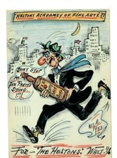 WALTER CATLETT HAND DRAWN ART POSTCARD CUTTY SARK SCOTCH LIQUOR BOTTLE USA FLAG