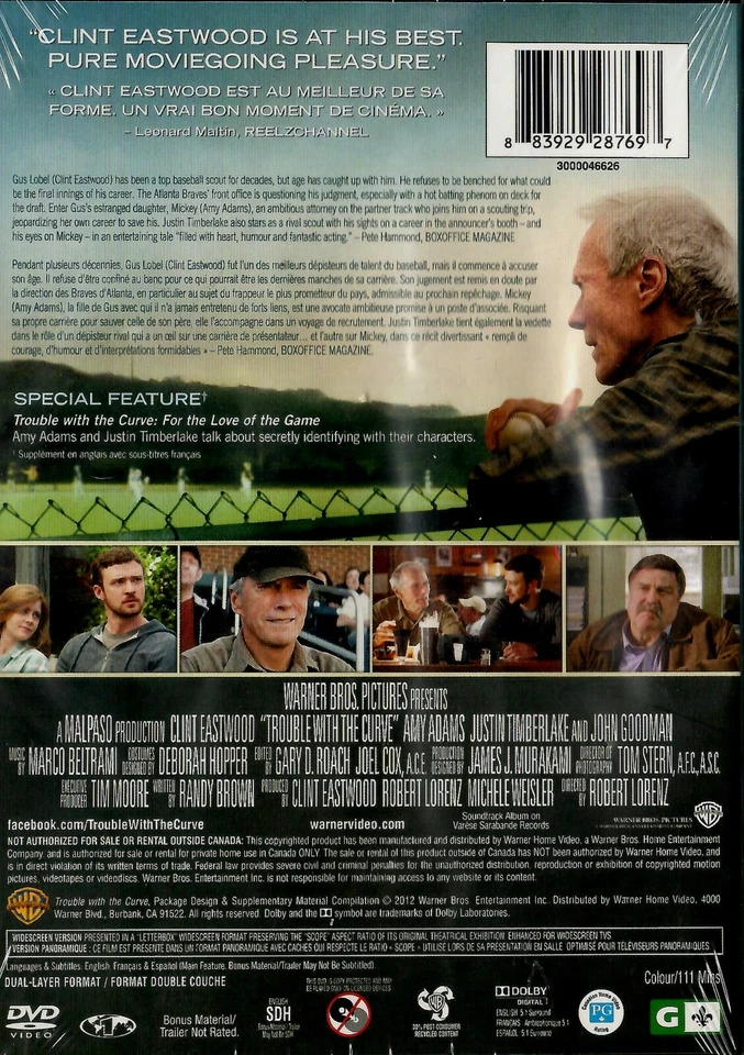 New DVD - Trouble with the Curve - Clint Eastwood, Amy Adams, Justin Timberlake - Image 2 of 2