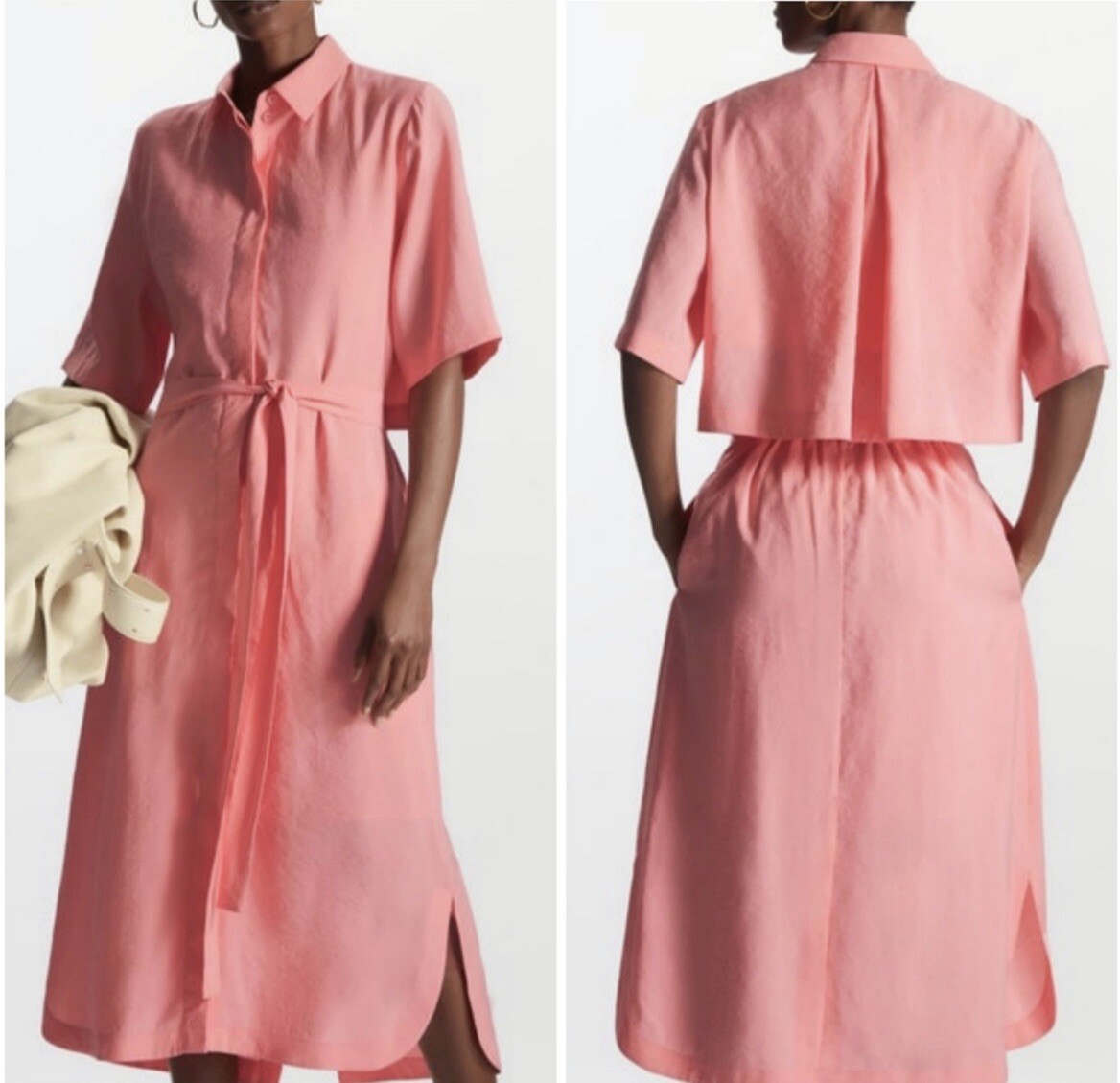 $135 NWT COS BELTED MIDI SHIRT PINK DRESS SIZE 4 | eBay