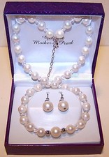 NEW 60 Faux Pearl  Silver Plate NECKLACE  EARRINGS in Box GREAT FOR WEDDING