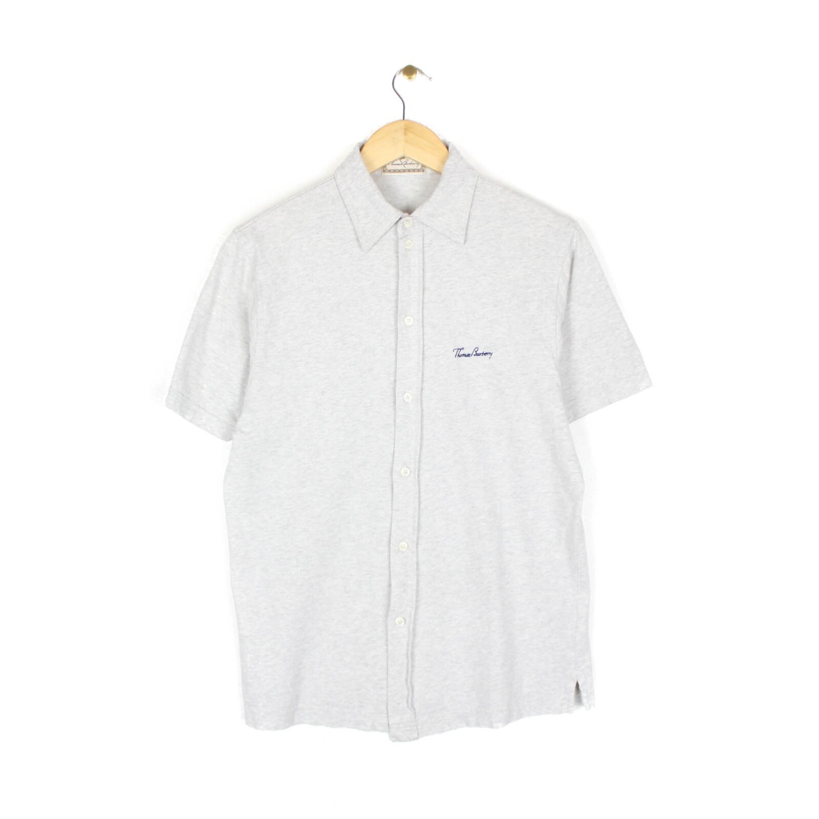 Camisa Thomas Burberry Vintage Jersey Abotonada Manga Corta Gris Top Talla S