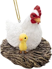 Mother Hen with Baby Chick Nesting Chrsitmas Tree Ornament Farm Animals