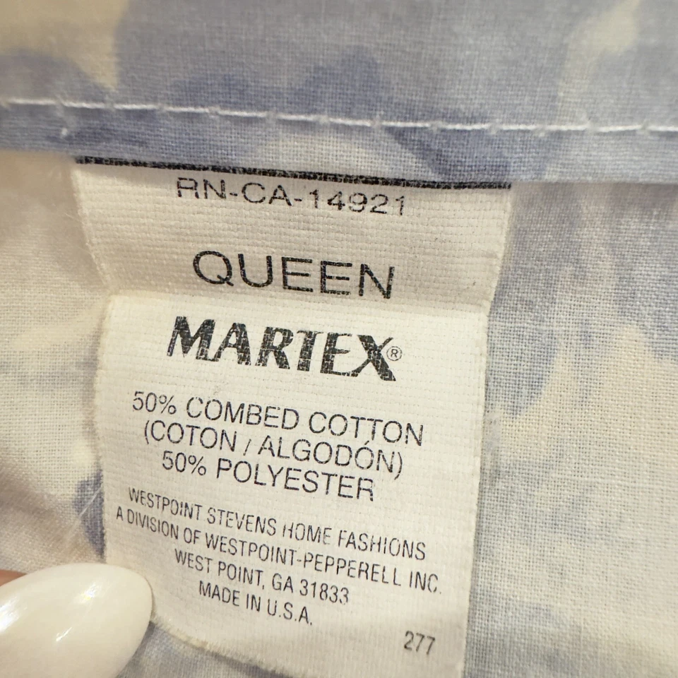 RARO Conjunto de Lençóis Eileen West Martex Queen 4 Peças Azul Peônia Floral Ilhós Renda Antigo - Imagem 4 de 4