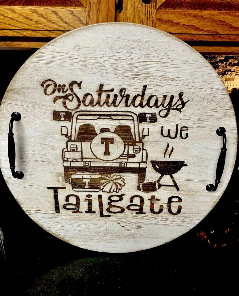 Tennessee Vols Tailgating Wooden Serving Tray With Black Metal Handles - Image 2 of 4