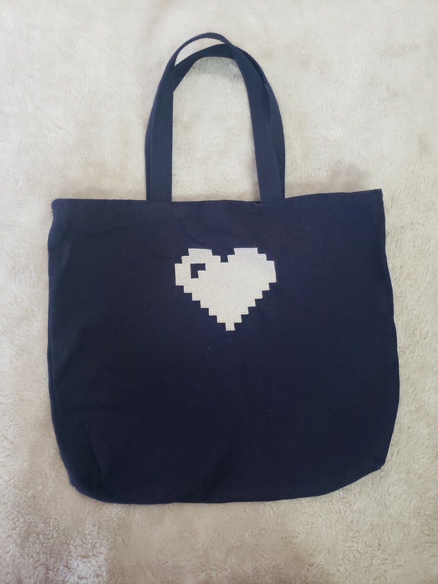 Navy Blue Canvas Tetris Minecraft Pixelated Heart Bag Purse Tote