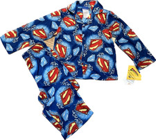 Superman Logo 2 PC Long Sleeve Coat Pajama Set Boy Size 4, PJ's NWT