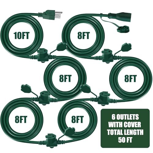 50Ft Outdoor Extension Cord Multiple Plugs Evenly Spaced 50FT 6