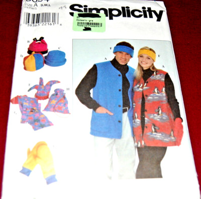 Simplicity Pattern # 8394 - Adult's Hats, Vest, Scarf, Mittens Size S,M,L - New