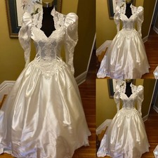 Victorian Wedding Dress with Satin Long Sleeves and Lace Vintage Ball Gown