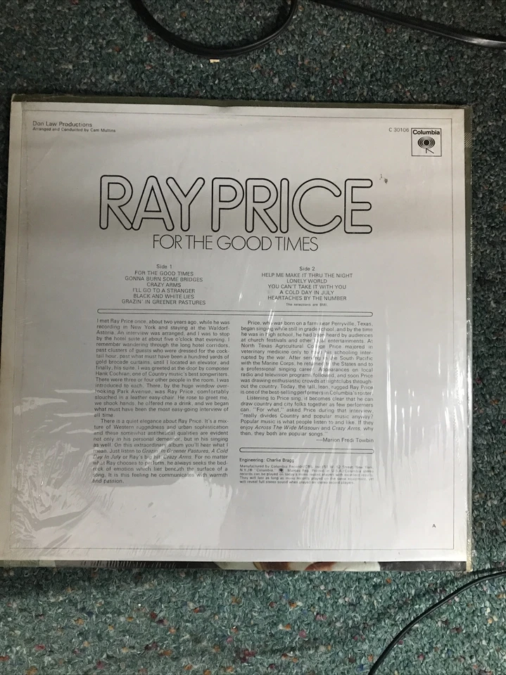 Ray Price - For The Good Times Columbia C30106 GRAMMY HYPE Sticker COUNTRY 1970 - Image 2 of 3