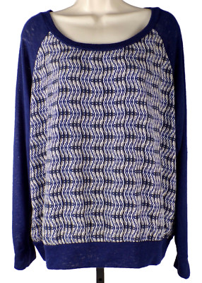 OLIVIA MOON Nordstrom Navy Blue Top Contrasting Semi-sheer Knit Long Sleeve XL