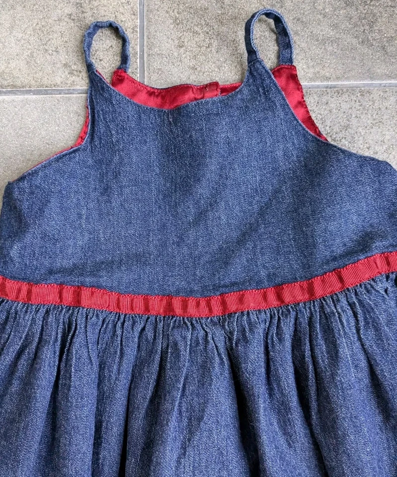 Y2K Baby Gap 女孩牛仔套衫连衣裙红色缎面衬里匹配开花器 4 4XL — 第 4/4 张图片