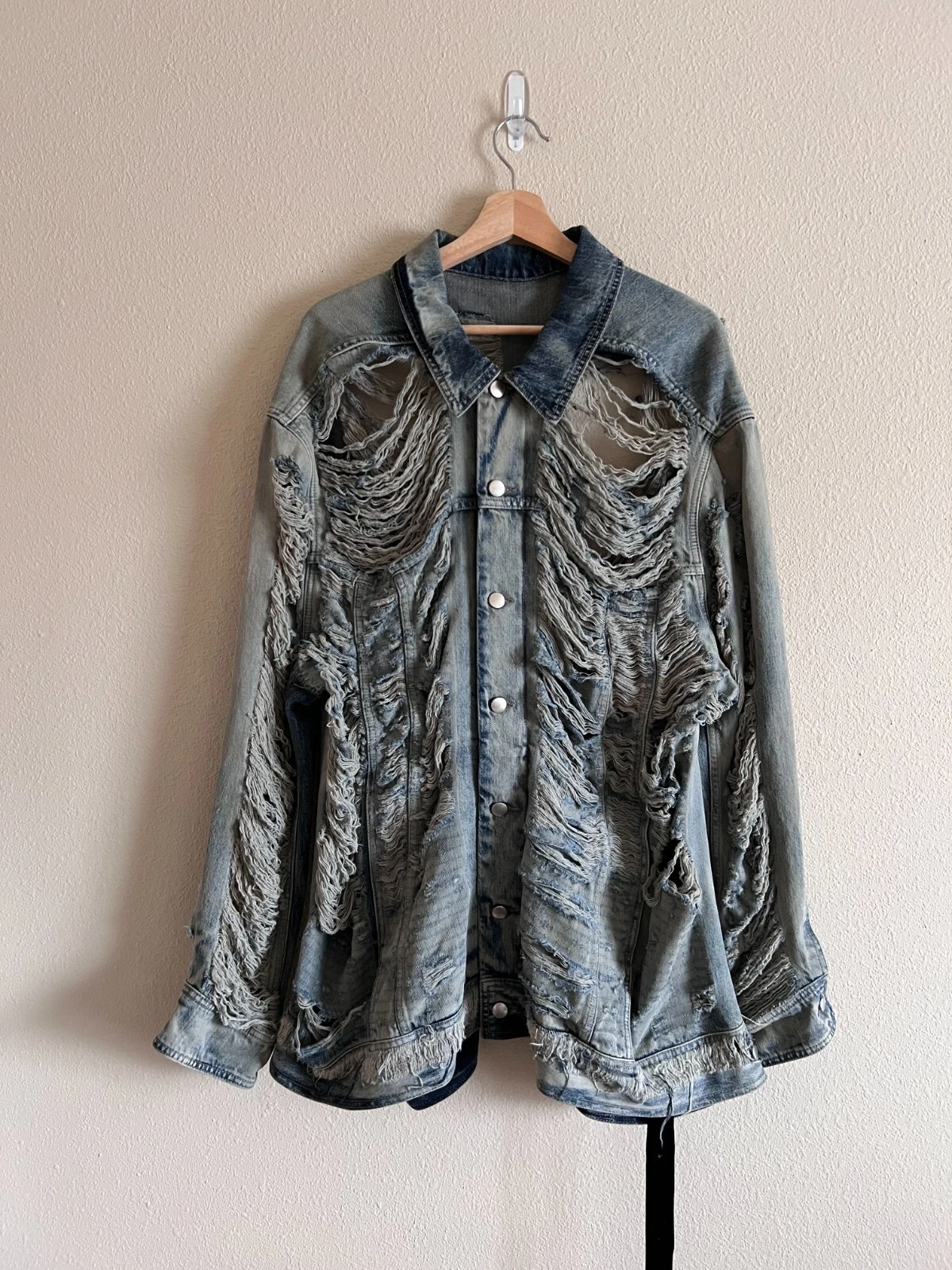 Giacca denim triturata Rick Owens Luxor Jumbo Worker Taglia 52 Blu Hustler NUOVA