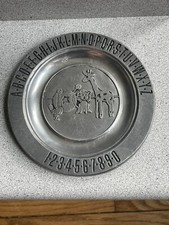 Pewtarex Pewter Plate Baby ABC Alphabet Number Animals 7.25   Vintage Used