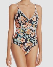  112 Lucky Brand Women's Black Pink Floral One-Piece Swimsuit Size Medium