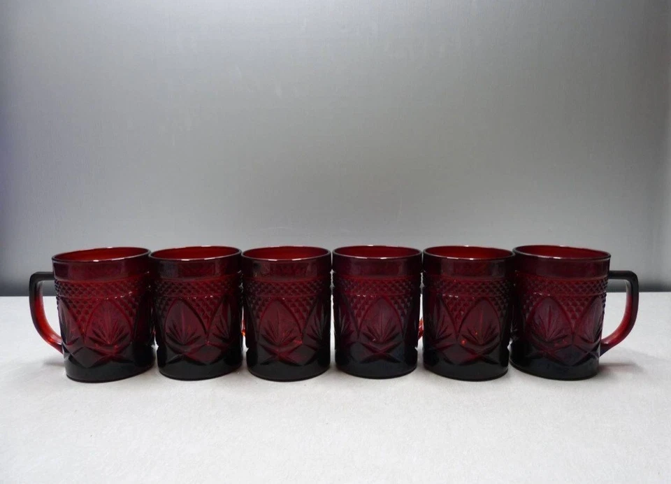 6 VINTAGE~RUBY RED CUT GLASS MUGS Luminarc Cristal D Arques-Durand EUC - Image 4 of 4
