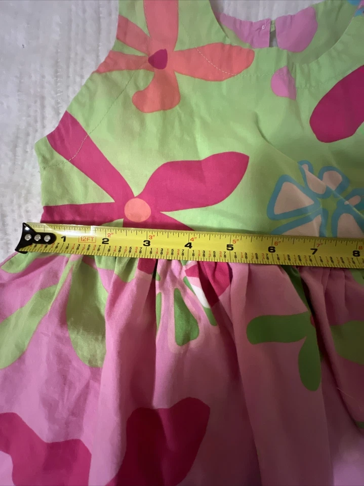 Corkys kids shift dress girls size 6 pink green floral sleeveless mod mcm - Image 3 of 4