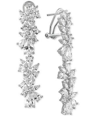 MACYS Tiara Cubic Zirconia Cluster Linear Drop Earrings in Sterling Silver