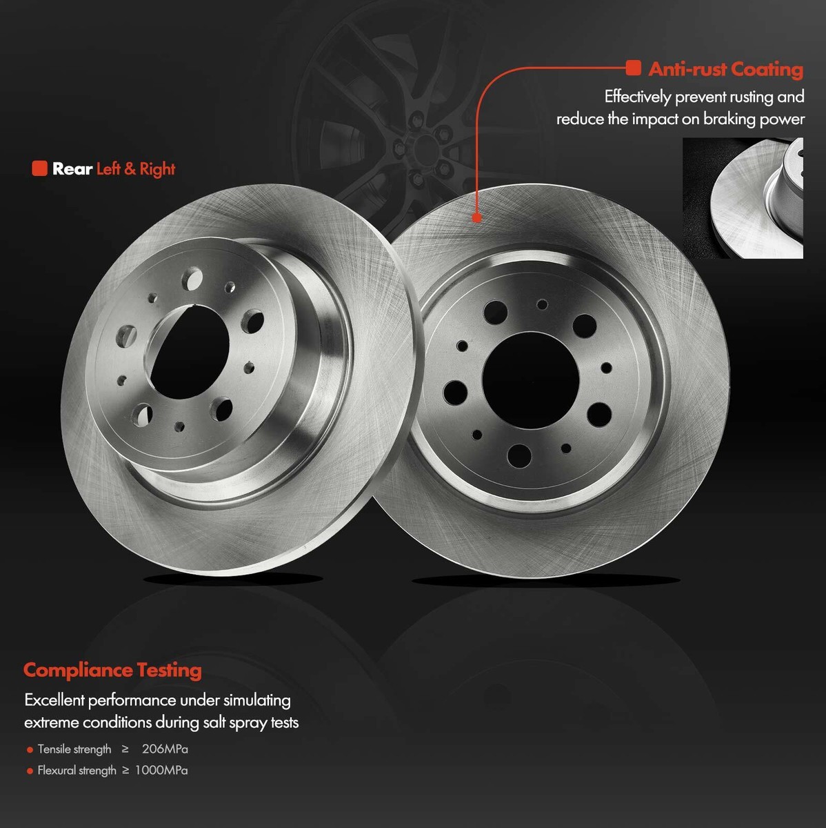 m.m Rear Disc Brake Rotors for Volvo S60 2001-2009 S80 1999-2006