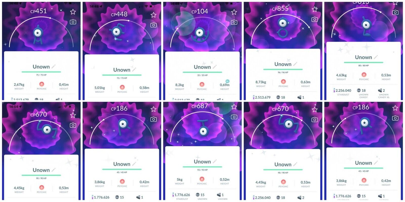 Shiny Unownb or Unownc or Unownd Unownh or Unownn or Unowno or