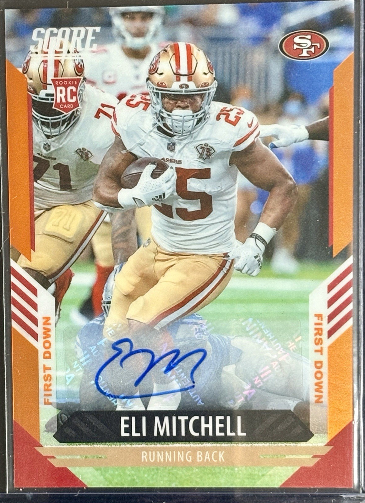 Panini 2021 Chronicles Score Eli Mitchell RC Auto First Down Prizm  4/10