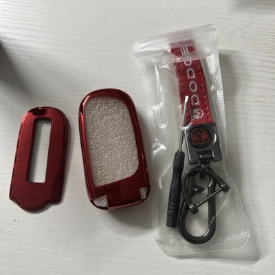  Glossy  Red Smart Key Fob Cover with a leather keychain For Jeep Dodge Chrysler