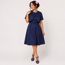 Lindy Bop Angelique Dress Set Size 18 Bolero Jacket Navy Blue Rockabilly Pin Up