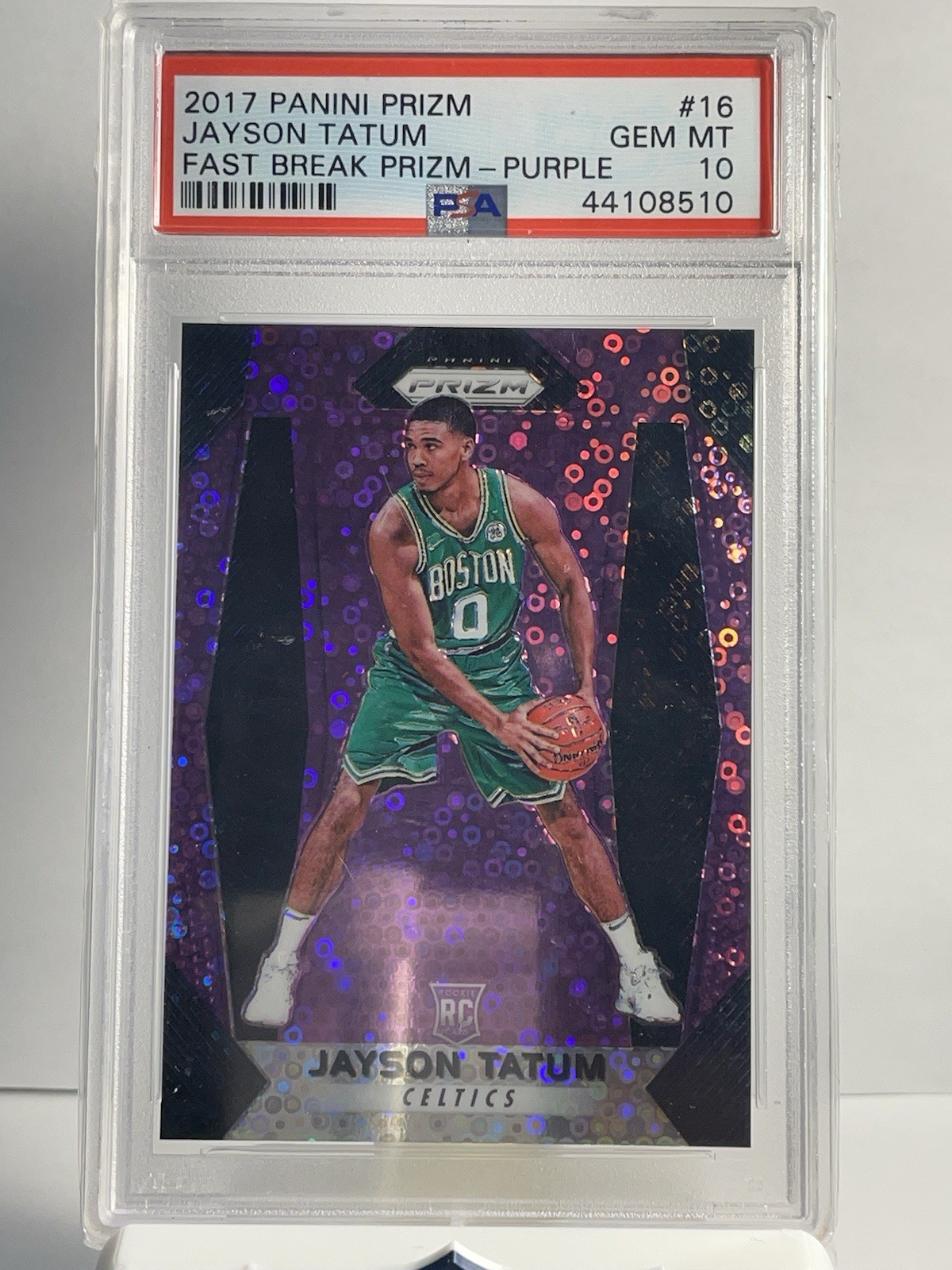 2017-18 Panini Prizm - Jayson Tatum #16 Purple Fast Break Prizm /75 PSA 10