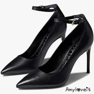 Calvin Klein Demma Leather Ankle Strap Stiletto Heels Size 9.5 New