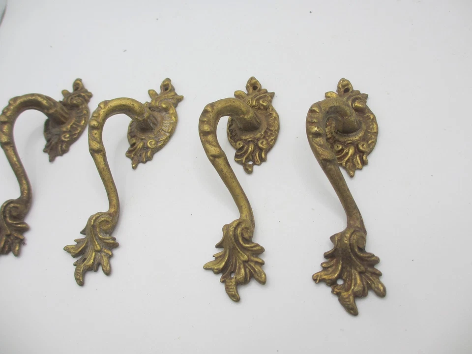 Vintage Brass Cupboard Pulls Handles Ormolu Gilt Rococo Old Antique x4 - 5"H - Image 4 of 4