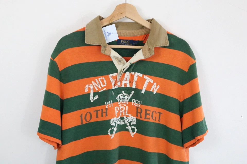 2nd Battalion Polo Shirt | Vintage Polo-Ralph-Lauren Striped Graphic Rugby Shirt - Image 1 of 4