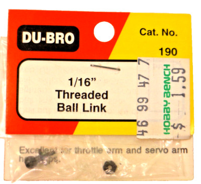 Vintage Du-Bro 1/16'' Threaded Ball Link  No.190 For R/C Models New