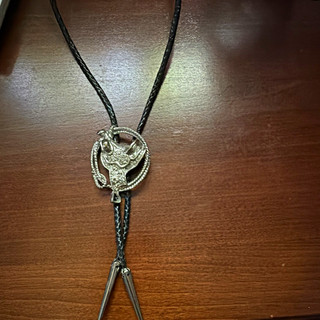 Men's Western Cowboy Saddle Bolo Tie Silver Tone Slide Black Cord Adj