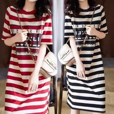 Women Striped Dress Short Sleeve Round Neck Casual Fit for Multiple Seasons