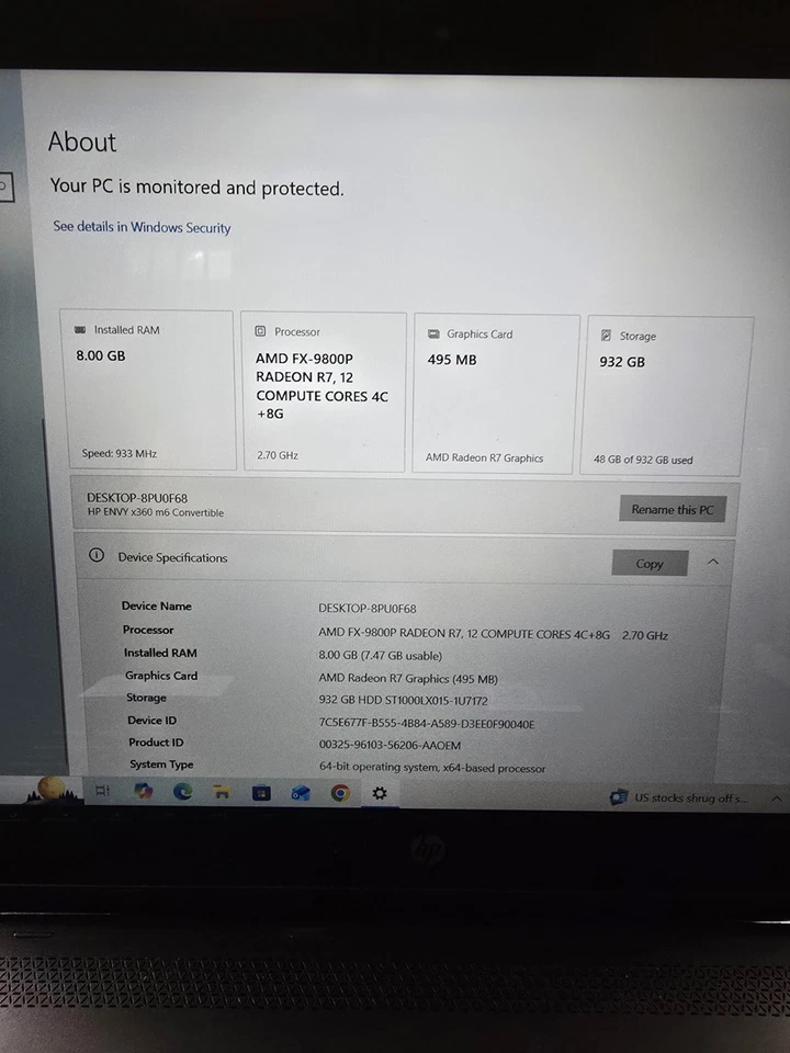 Unidad de disco duro HP Envy x360 15,6 gris FHD TOUCH 2,7 GHz FX-9800P 8 GB 1 TB buena Foto 4 de 4