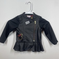 Disney Junior Minnie Mouse Faux Leather Jacket Girls 2T Black Sequin Mixed Media